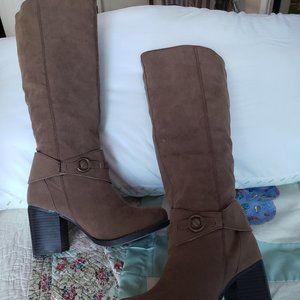 Womens High Heel Boots Brown Suede